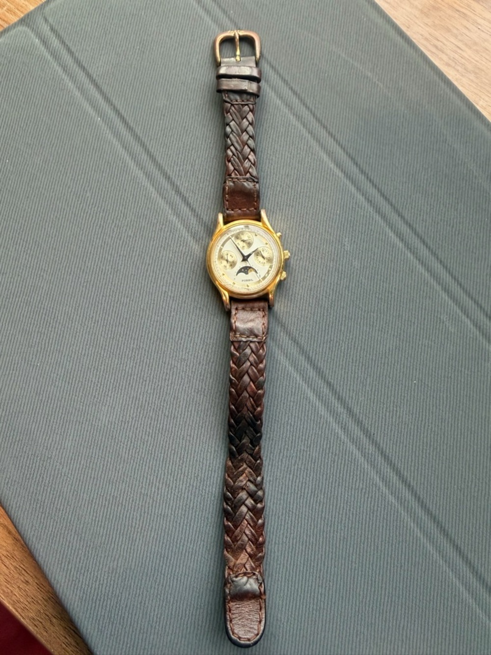 Fossil Gold Case Watch with Brown Braided Leather Strap - Picture 2 of 3